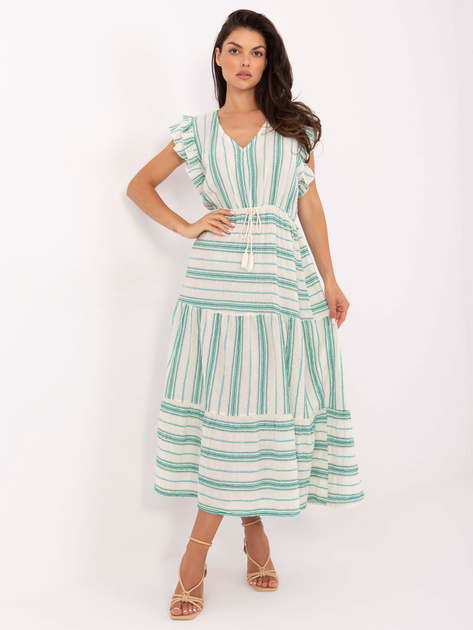 Ecru-zielona boho sukienka z wiązaniem OCH BELLA