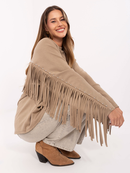Ciemnobeżowa bluza oversize z frędzlami