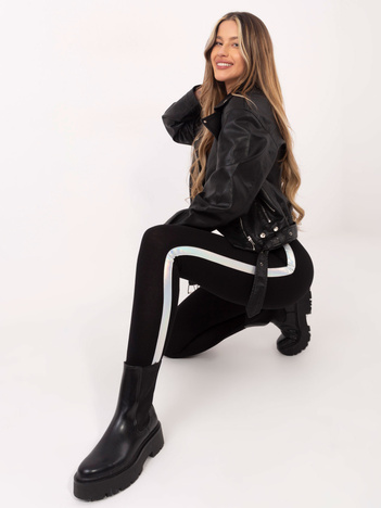 Czarno-srebrne legginsy Rissa RUE PARIS