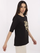 Czarna damska bluzka z nadrukiem róży