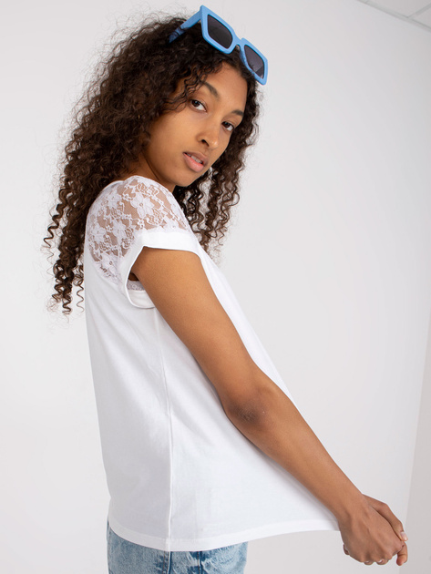 Biała bawełniana bluzka na co dzień z koronką RUE PARIS