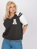 Khaki-biała bluzka plus size z dekoltem w serek 