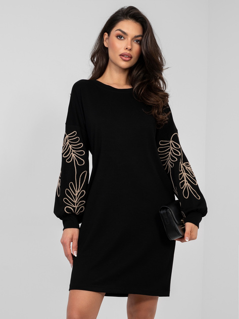 Czarna dresowa sukienka z bufiastymi rękawami RUE PARIS