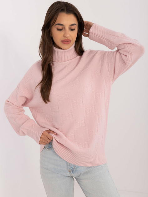 Hurt Jasnoróżowy sweter z golfem o kroju oversize