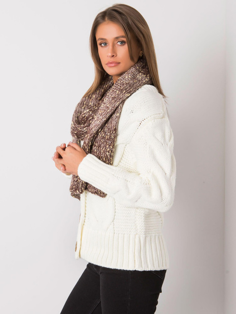 Brązowy szalik damski ze złotą nicią