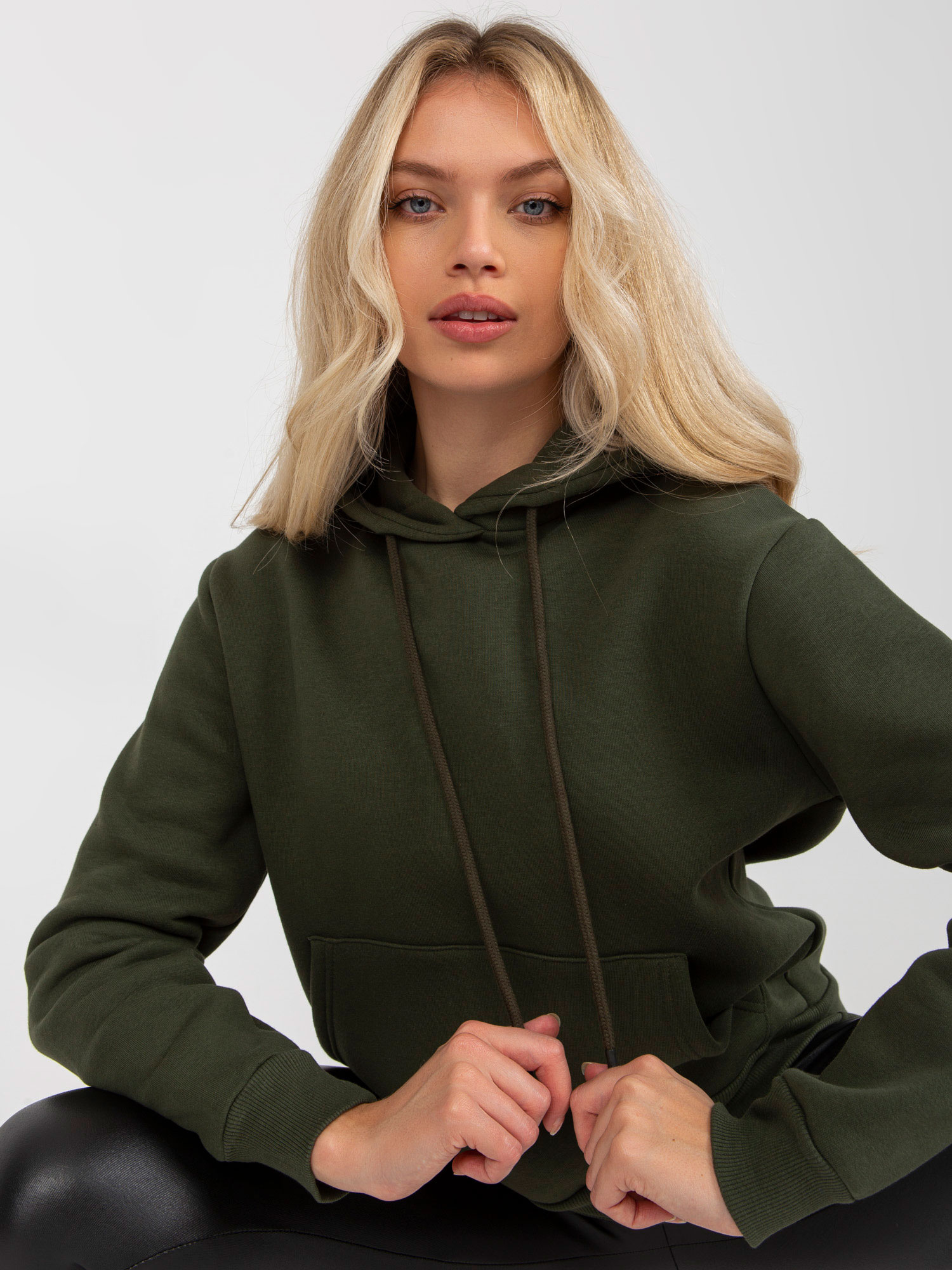 Khaki dresowa damska bluza basic kangurka RUE PARIS