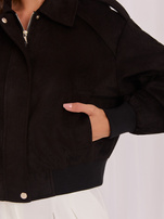 Black bomber jacket with a suede effect.
