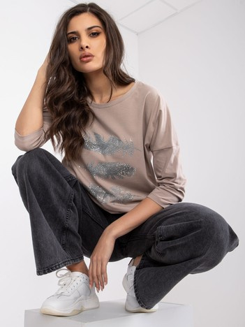 Ciemnobeżowa bluzka z bawełny ze ściągaczem Anisa