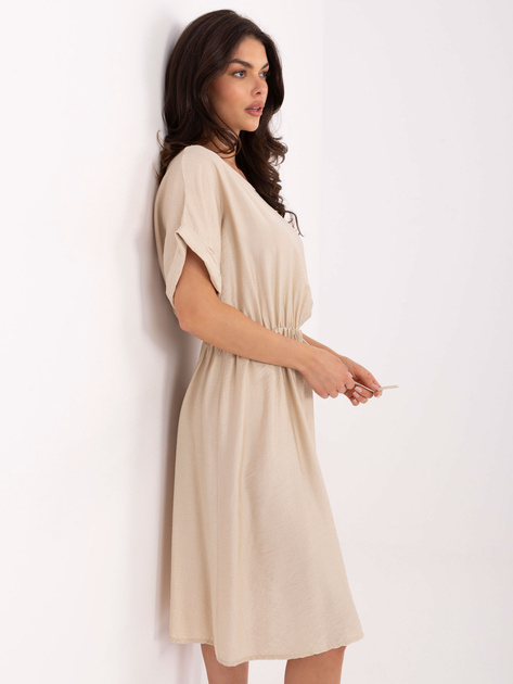 Beżowa letnia sukienka z wiskozy