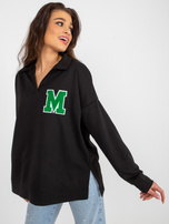 Hurtownia Czarna bawełniana bluzka oversize z naszywką