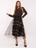 Czarno-brązowa midi spódnica w kratę  