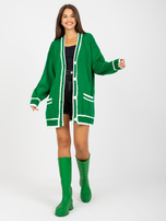 Hurt Zielony długi sweter rozpinany z kieszeniami RUE PARIS