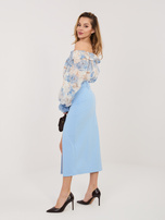 Jasnoniebieska ołówkowa spódnica z wysokim stanem RUE PARIS 