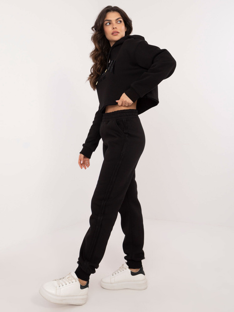 Hurt Czarny damski komplet dresowy z krótką bluzą