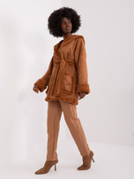 Hurt Jasnobrązowy krótki płaszcz zimowy z guzikami