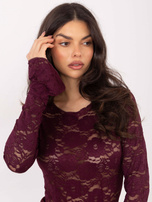 Burgundowe przezroczyste body z koronki 