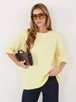 Jasnożółty t-shirt basic z okrągłym dekoltem RUE PARIS