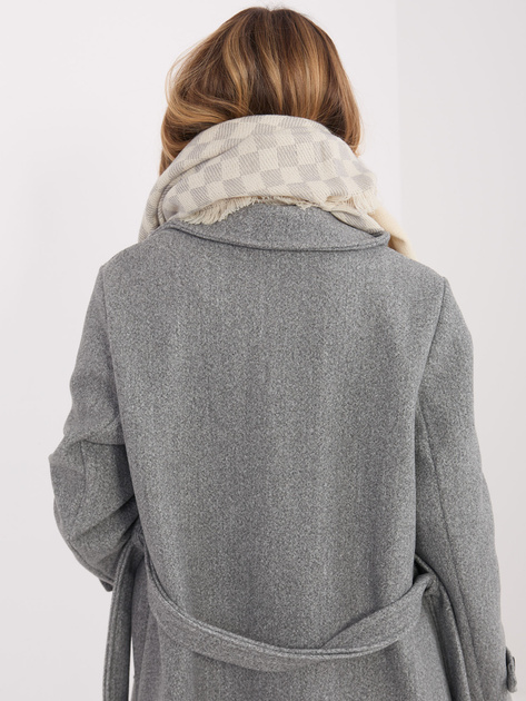 Ecru-szary damski szal z frędzlami