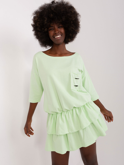 Hurt Pistacjowa rozkloszowana sukienka dresowa