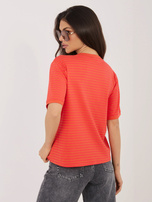 Fluo różowo-pomarańczowy t-shirt oversize w paski RUE PARIS