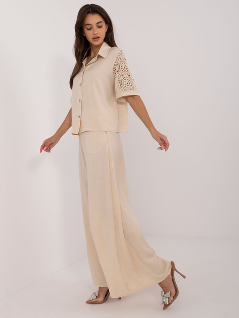 Hurt Jasnobeżowy komplet letni z koszulą i spodniami