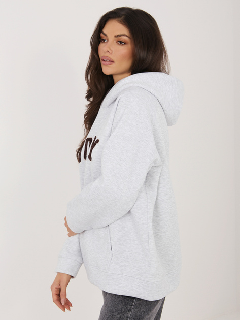 Jasnoszara melanżowa ocieplana bluza z kapturem RUE PARIS