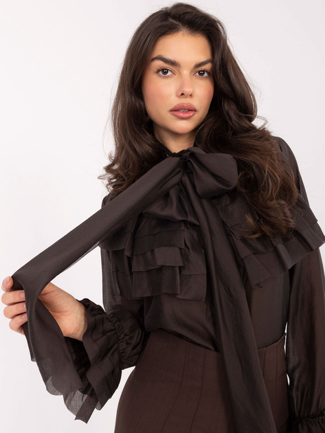 Czekoladowa elegancka koszula z kokardą