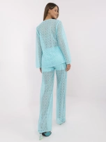 Miętowy ażurowy komplet z długimi spodniami