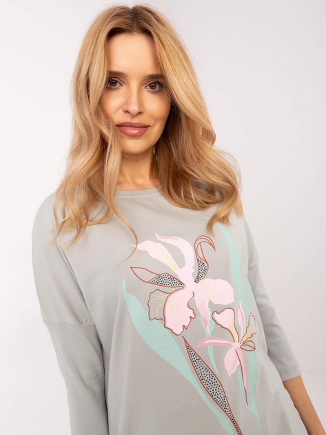 Hurtownia online Szara bawełniana bluzka z rozcięciami