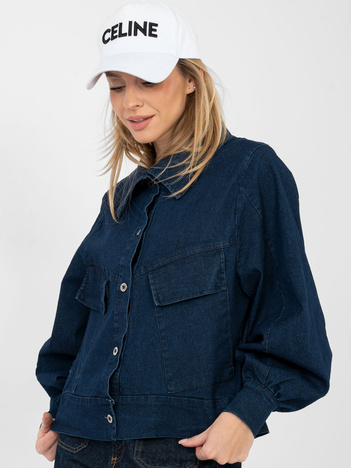 Granatowa jeansowa kurtka z kieszeniami RUE PARIS