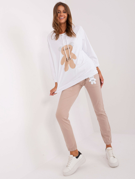 Hurt Ecru-beżowy damski komplet dresowy z aplikacją