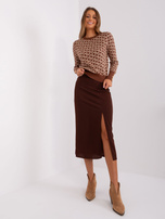 Hurtownia Ciemnobrązowa midi spódnica z rozcięciem