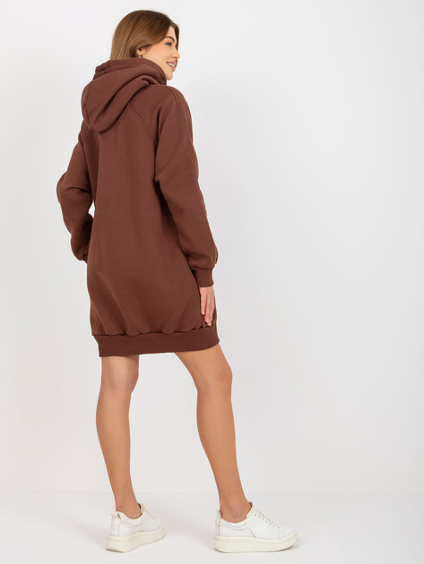 Hurtownia Brązowa długa dresowa bluza basic z kapturem
