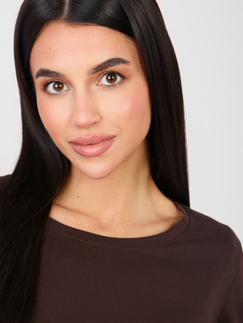 Czekoladowy damski longsleeve basic z bawełny RUE PARIS