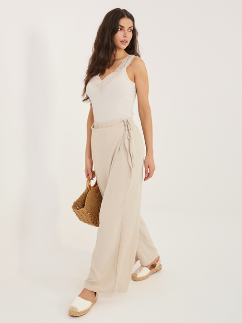 Beżowe letnie spodnie z wiskozy