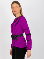 Hurt Fioletowa bluzka wizytowa z paskiem wiązanym 
