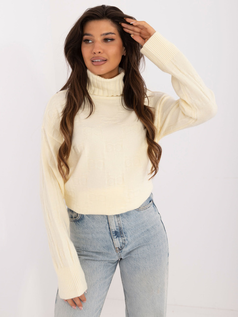 Hurt Jasnożółty damski sweter golf we wzory