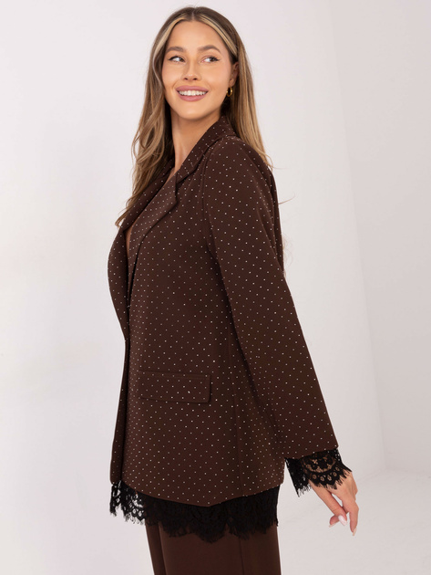 Brązowa marynarka z koronkowym wykończeniem