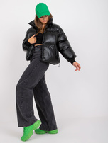 Czarna puchowa kurtka zimowa bez kaptura