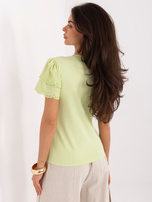 Pistacjowa damska bluzka boho z krótkim rękawem