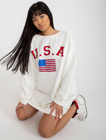 Hurt Ecru loose sweatshirt with print and rhinestone application.