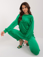 Hurtownia Zielony komplet welurowy z kokardami