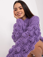 Hurt Fioletowy sweter oversize z bufiastym rękawem