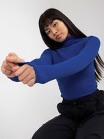 Hurt Kobaltowa prążkowana bluzka basic z golfem Elisee RUE PARIS