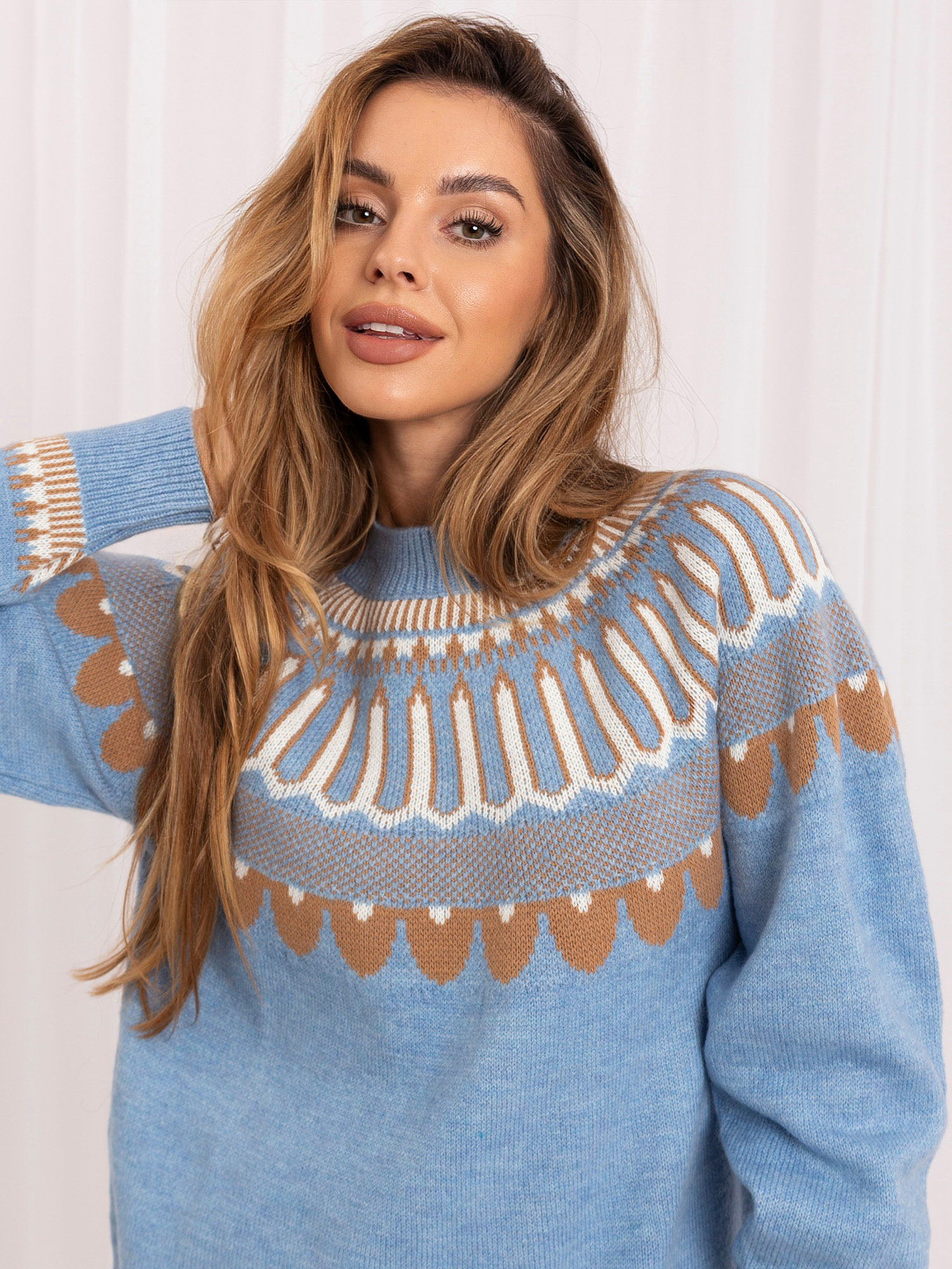 Großhandel Blaues klassisches Sweater mit Muster RUE PARIS.