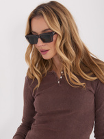 Brązowa damska bluzka basic z okrągłym dekoltem