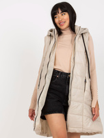 Hurt Jasnobeżowa długa pikowana puchowa z kapturem OCH BELLA