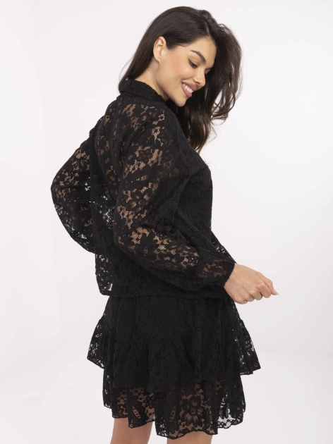 Czarny koronkowy komplet z koszulą