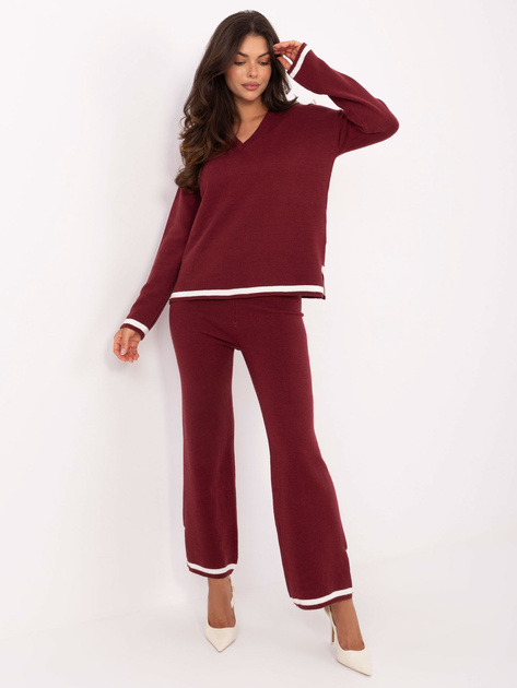 Bordowy damski komplet z luźnym swetrem