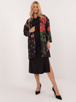 Hurtownia Czarny damski płaszcz z nadrukiem i dżetami